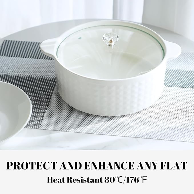 Placemats Set of 6 Vinyl/Plastic Woven Place Mats for Kitchen Table Indoor/Outdoor Washable Placemat Wipeable Dining Table Mats (Silver Cube,6)