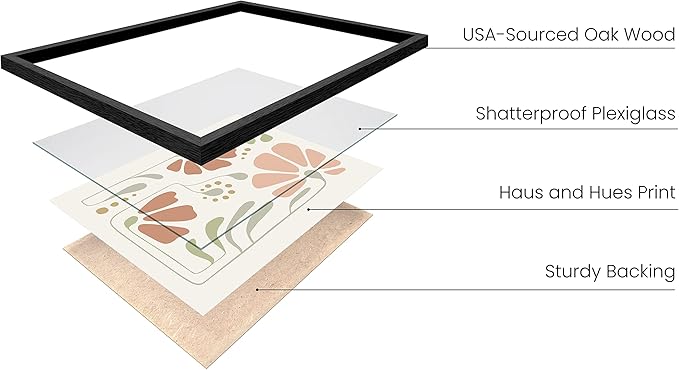 HAUS AND HUES Boho Pictures Wall Decor - Mid Century Modern Wall Art, Neutral Aesthetic, Botanical Wall Art Framed, Coral Artwork Wall Decor, Gallery Wall Frame Set 16x20 Framed Black