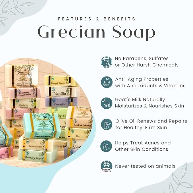 Grecian Goats Milk & Olive Oil Soap Bar 3-pack Lavender Scent: Handmade, All-Natural, Soap for Dry & Sensitive Skin, pH-Balanced, RSPO Sustainable - 4oz Bar
