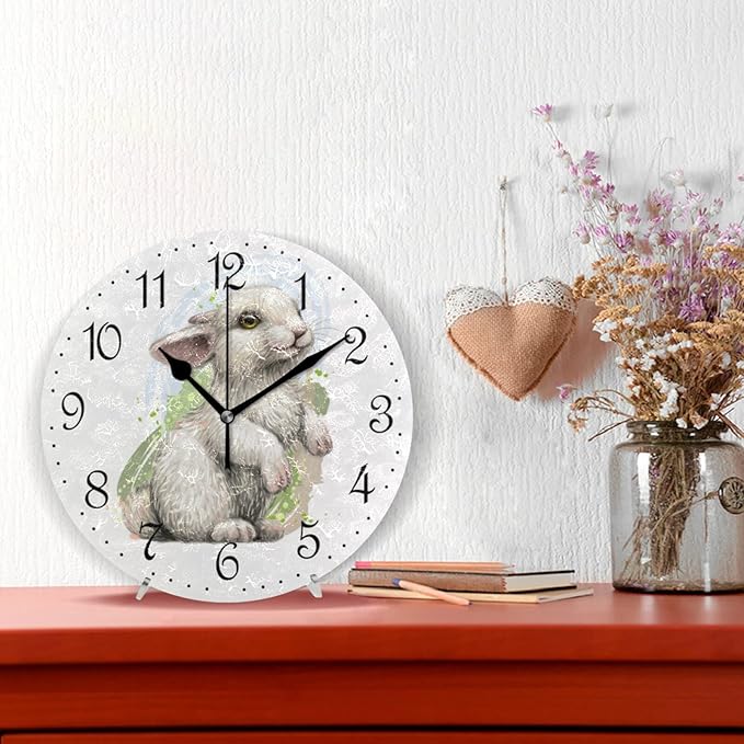 ALAZA Wall Clock Lovely Splashes Watercolor Rabbit Bunny Silent Non-Ticking Decorative Wall Clocks Battery Operated 10 Inch for Home Living Room Kitchen Bathroom Bedroom