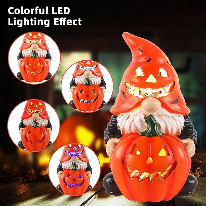 Halloween Gnomes Solar Pumpkin Decor - Unique Resin Gnome with Glowing Pumpkin, Ideal Gift for Women, Outdoor Yard Garden Halloween Decorations