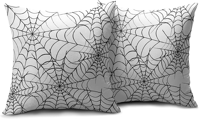Halloween Spiderweb Pillow Covers 22x22 Set of 2 White Black Web Outdoor Decorative Throw Pillows Halloween Scary Themed Farmhouse Pillowcases Linen Cushion Case Decor for Home Sofa Couch Bed