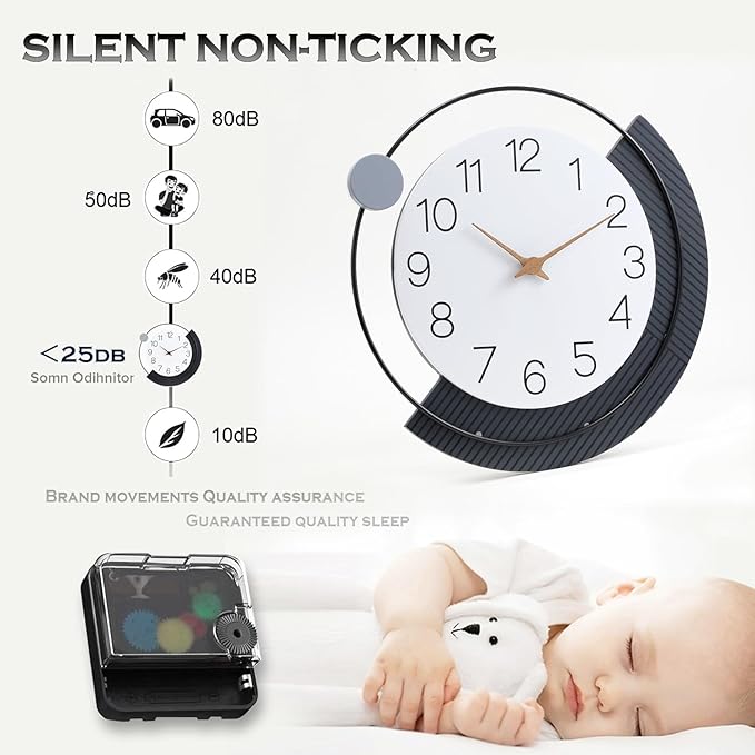 16inch Decorative Wall Clock, Silent Non-Ticking Quartz Battery Operated, Large Wall Clock for Living Room, Kitchen Home Bathroom Bedroom Wall Decor