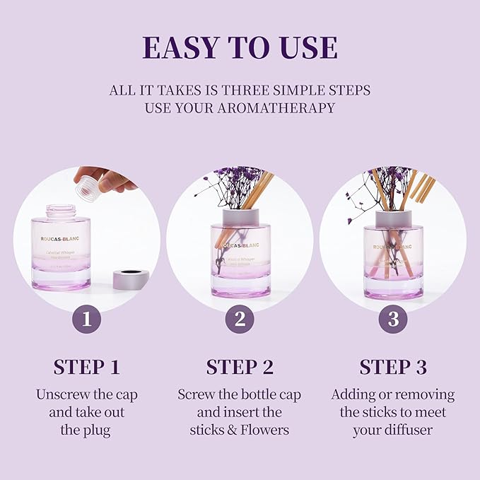 ROUCAS BLANC Reed Diffuser Set with Preserved Flowers, Lavender Scented Diffuser with Sticks, Room Decor & Bathroom Decor, Aromatherapy Home Fragrance Diffuser Gift Set (Purple Lavender)
