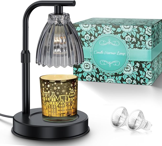 Candle Warmer Lamp with 2 Bulbs, Dimmer Adjustable Height Candle Lamp, 2/4/8H Timer, Home Decor, Lamp Candle Warmer for Jar Candles, Thoughtful Gifts for Christmas, Birthday, Mother's Day, Black
