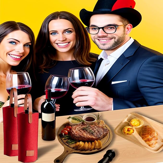 Daphilly Wine bags, 2 bottles wine gift bag for wine bottles, felt high grade wine gift bag for birthday, baby shower, wedding, graduation, Christmas and Thanksgiving (burgundy)