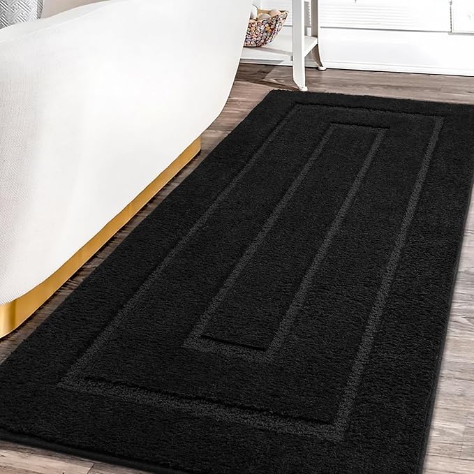 HOMORE Black Bathroom Rug 24x60 Inch Soft Absorbent Bathroom Runner Rug, Washable Bath Runners Rugs Non Slip Long Bath Rug for Shower Tub