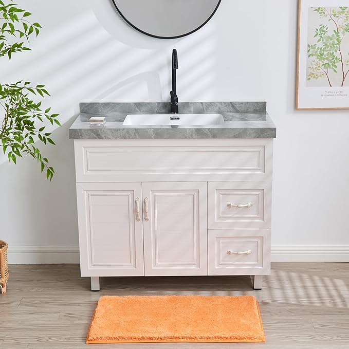 Douceur Orange Bathroom Rugs Non Slip, Super Soft Microfiber Bath Mats Washable, Fluffy Absorbent Bath Rugs for Bathroom, Quick Dry Shower Mat, 32" x 20"
