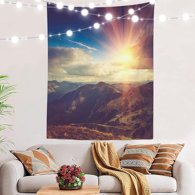 BaoNews Brown Natural Alpine Tapestry,Landscape Sunrise Large Wall Hanging Polyester Tablecloths Tapestry Bedroom Room Living Room Dorm 59.1 x 39.4 Inches