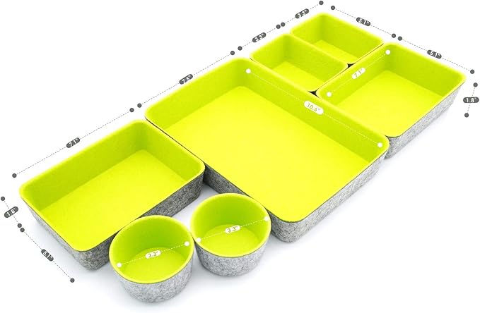 Welaxy Drawer organizers bins felt trays desk storage bins dividers small drawers for office supplies 7-piece Pack back to school college gift idea (Green)