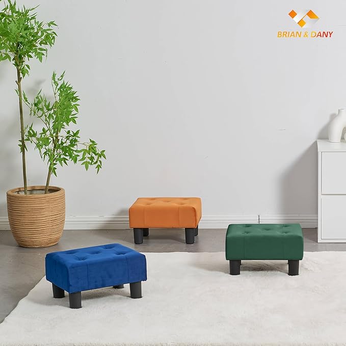 BRIAN & DANY Small Foot Stool, Velvet Foot Stools with Legs, Stable Small Footstool for Living Room, Green