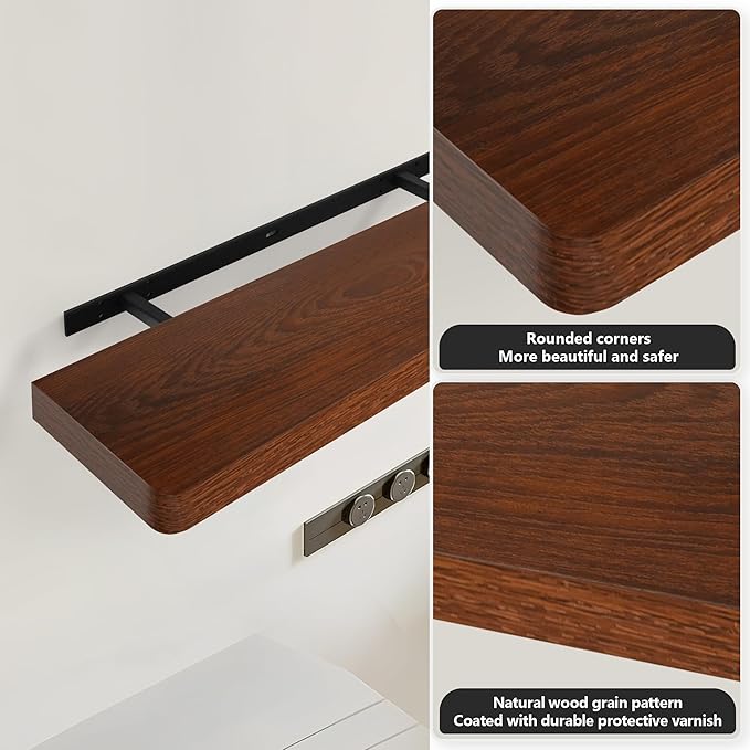Floating Shelves for Wall,Rustic Wood Shelves Floating for Bathroom Living Room Bedroom and Kitchen,Long Hanging Shelf for Books/Storage Room/Decor (Rustic Brown,Set of 2,24 in)