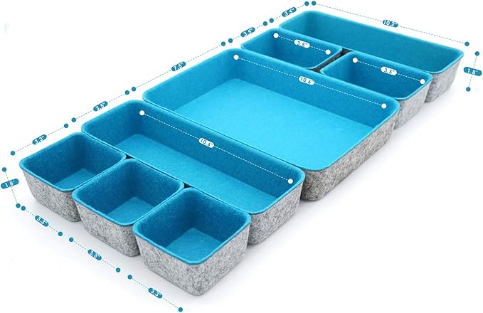 Welaxy desk drawer organizer tray dividers small felt storage box for office entryway catchall key holder makeup crafts pens decluttering 8-piece back to school (Turquoise)