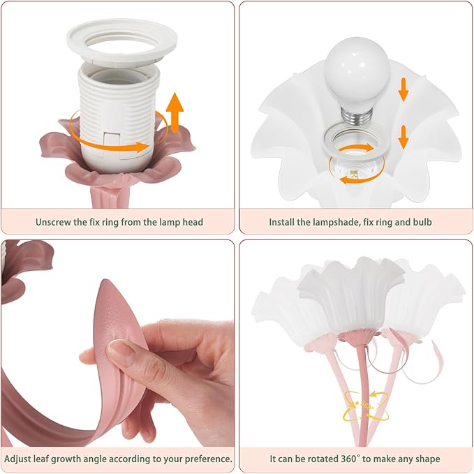 Flower Desk Lamp,LED Reading Light Bedside Vintage Flower Night Light,3 Colors Modes Cute Bedside Lamps Decor,Living Room Bedroom Room Kawaii Lighting Table Lamps Home Decoration (Pink)