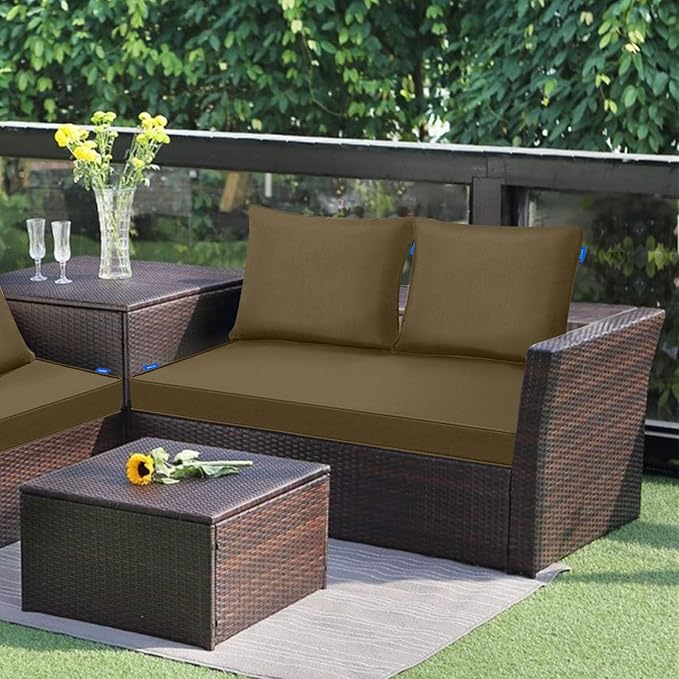 Outdoor Loveseat Cushion Set 46'' x 26'', Outdoor Deep Seat Cushions for Patio Furniture, Water Repellent Outdoor Seat Cushion and Couch Back Cushions for Bench, and Swing (Solid Dark Brown)