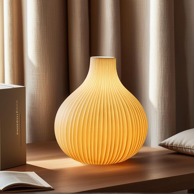 RONDURE 8.7" Artistic Ceramic Vase Lamp, Modern Bedside Lamp, Modern Table Lamps for Living Room, Bedroom, Nightstand, Ambient Lighting with White Translucent Ceramic Shade