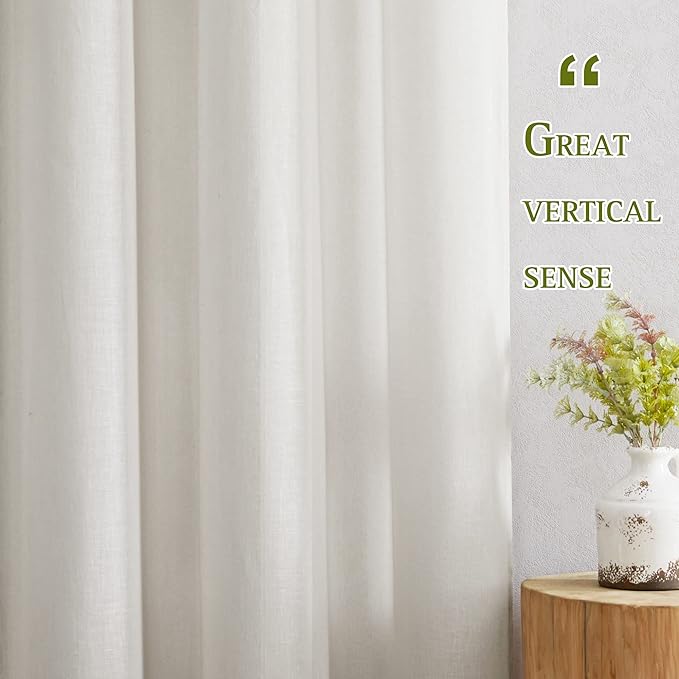 NICETOWN Natural Linen Curtains for Bedroom, Grommet Extra Long Linen Blend Window Treatments Privacy Drapes with Light Filtering for Bedroom/Home Office, W52 x L144, 2 Panels
