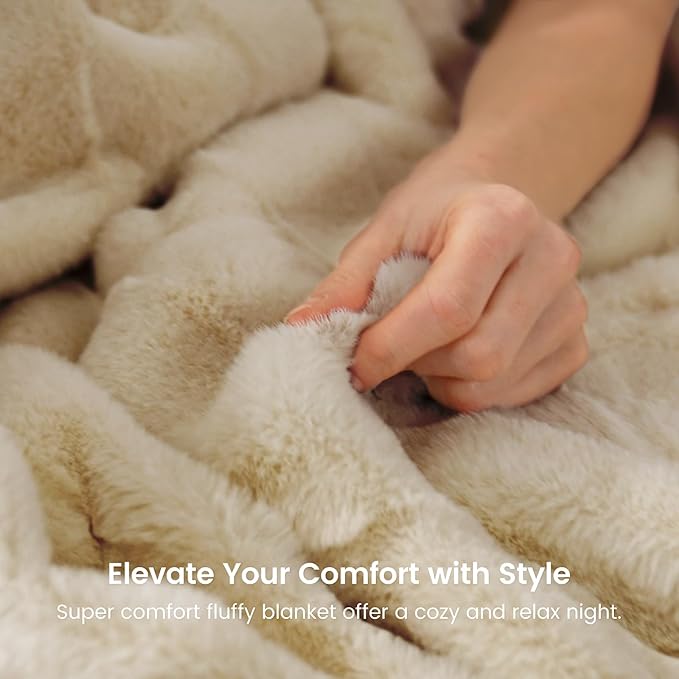 Cozy Bliss Fluffy Faux Fur Throw Blanket for Couch,Lightweight Cozy Soft Beige Throw Blankets for Sofa Bed Living Room,60x80 Inches