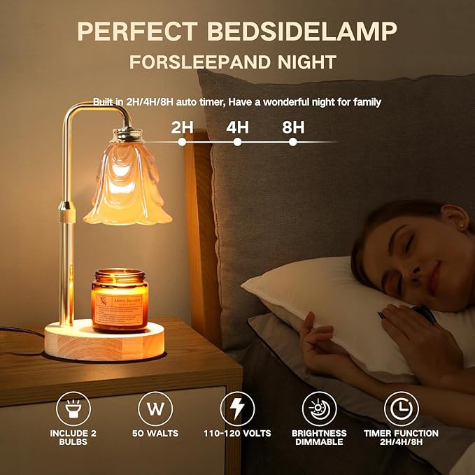 Candle Warmer Lamp with Timer Electric Candle Warmer Lamp Adjustable Height Candle Warmer Dimmable Wax Warmer Lamp Jar Candles with 2 Bulbs for Home Decor & Office
