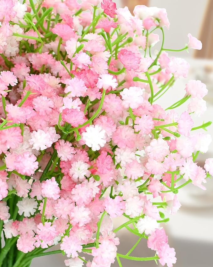 48Pcs Babys Breath Artificial Flowers, Fake Baby Breath Flowers Artificial Bulk Faux Gypsophila Real Touch Flowers for Wedding DIY Bouquet Floral Arrangement Party Home Garden Decoration, Pink
