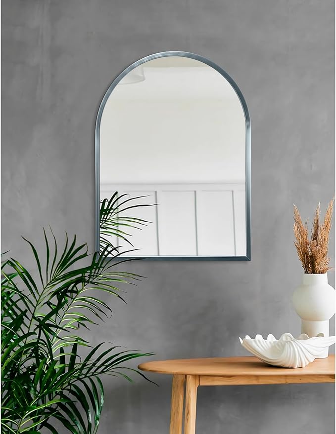Arch Wall Mirror Bathroom Mirror Blue Metal Framed Mirror, Arched Wall Mounted Vanity Mirror for Bedroom, Living Room, Entryway, 20"x16"