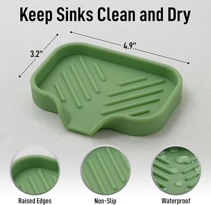 Zulay Small Silicone Sponge Holder (4.9x3.3”) – Space-Saving Sink Organizer Tray for Sponge, Soap, Brush & More – Compact Non-Slip Dish for Kitchen & Bathroom (Jade Green)