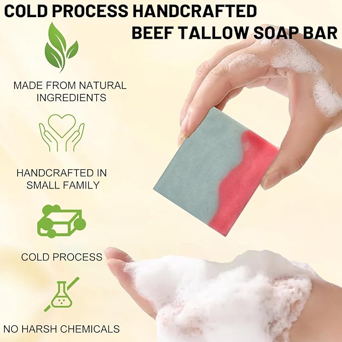 MR.A 3pack Beef Tallow Soap Bar, All Natural Grass Fed Tallow Soap Unscented for Face, Handmade Beef Tallow Soap for Skin Body Wash, 11oz Handcrafted wash for Adults, Kids
