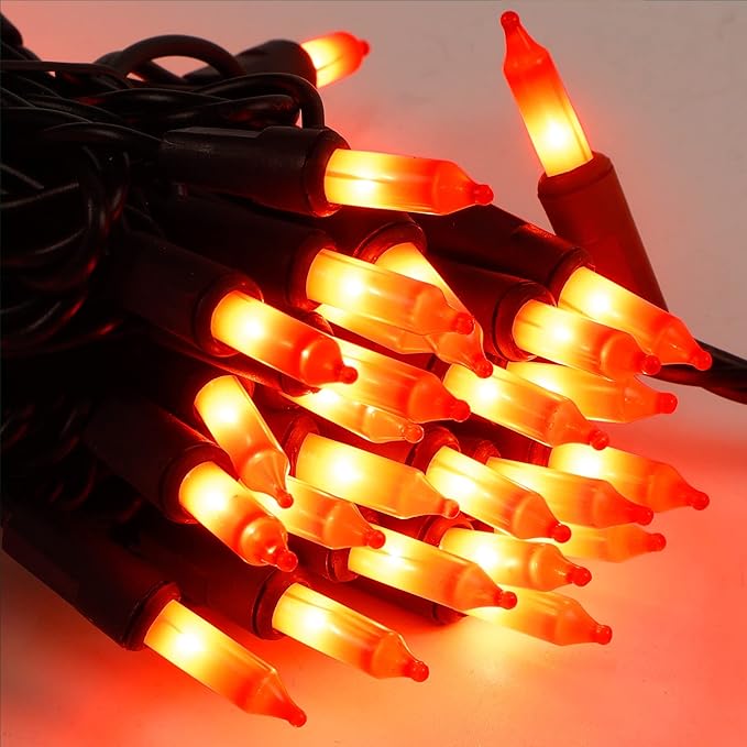 LJLNION 3 Pack Halloween Lights Outdoor, Each 33ft 150 Count Black Wire Incandescent Fairy Mini Lights, 120V UL Certified Clear Light String, Connectable for Patio Tree Party Home Decor, Orange