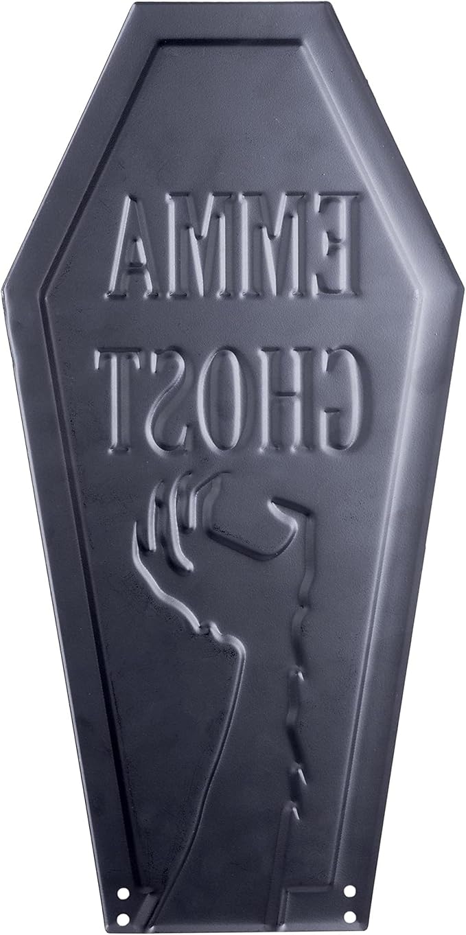 3-D Metal Halloween Ghost Cemetery XL 17" Tombstone w Stakes -EMMA GHOST- Durable, Rustproof, UV Raised Printing-Upgrade Your Haunted House Mansion w Cemetary Lawn Decor-No More Flimsy Foam Graveyards