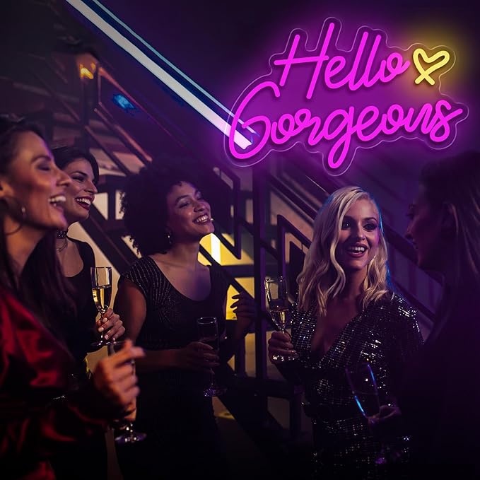 Hello Gorgeous Neon Sign, Hello Led Neon Sign for Home Wedding Birthday, Hello Beautiful LED Neon Lights Party Decorations(Adjustable Brightness)