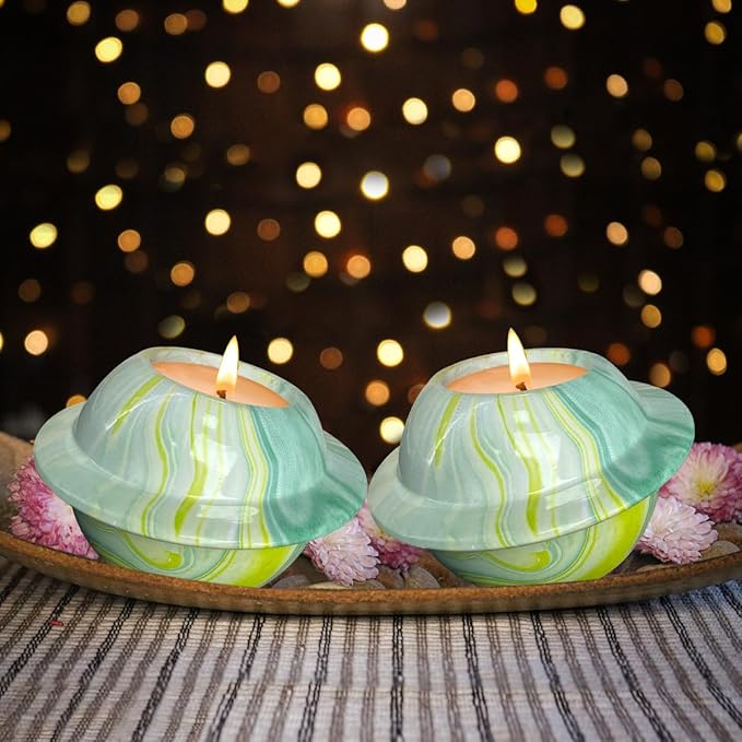 Premium Outdoor Citronella Candle, Green Ceramic, 8 Oz Large Jar, Repelling Scented Candles, 100% Soy, for Patio Decor, Outside Table Decor, Camping Accessories, Beautiful Candle Jars