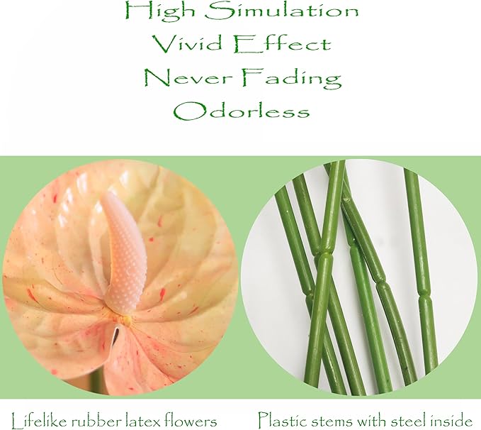 10pcs Artificial Anthurium,28 Inch Faux Tropical Plants Tailflowers,Realistic Flamingo Flower for Home Decor Centerpiece Wedding Bouquet Bonsai,Champagne