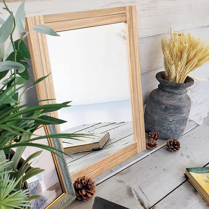 AAZZKANG Rustic Mirrors for Wall with Rectangular Wood Frame Decorative for Farmhouse Bedroom Bathroom Living Room Home Office Large 20"x16"