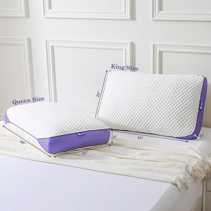 HOMELAB Adjustable Shredded Memory Foam Pillow King Size, Cooling Bed Pillow for Sleeping with Removable Cover, Medium Pillow for Side Stomach & Back Sleepers, 1 Pack 20"x34"