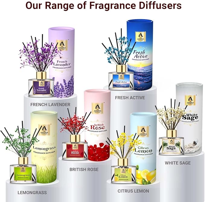 The Aroma Factory Fragrance Reed Diffuser Set with Natural Essential Oil, Aroma Sticks & Real Preserved Flowers | Luxury Home Decor Scent (Lemongrass & White Sage, 2 Pack)