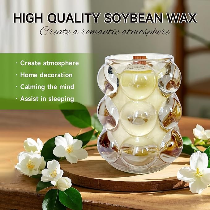 Amber Bubbles Glass Jasmine Scented Candles Gifts for Women, Scented Candles Unique Gifts for Women,Funny Cute Cool Cereal Soy Wax Candles for Home, Coffee Bar Scented for Holiday/Birthday
