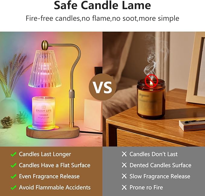 Candle Warmer Lamp with 8 Colors LED Changing,with Timer Dimmer Adjustable Height,Mothers Day Gifts,Vintage Home Decor