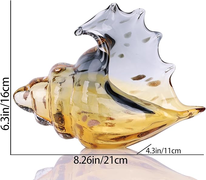 DOVDOV Hand Blown Glass Conch Statues, Gray and Amber Glass Art Figurines, Conch Shells for Coastal Home Decor, Living Room TV Stand and Bookcase Decor, Bathroom Shelf Tops and Cabinet Decor.