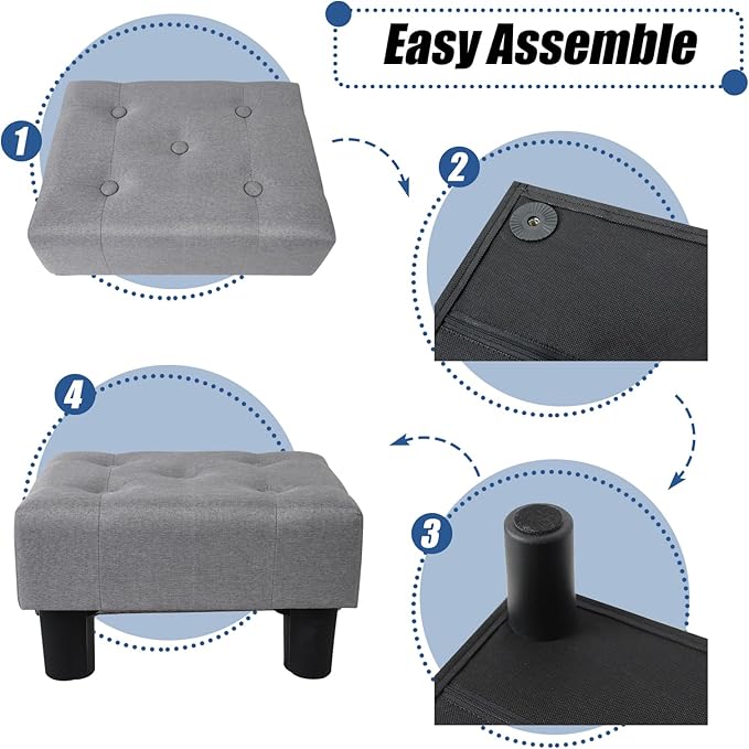 BRIAN & DANY Small Foot Stool, Linen Foot Stools with Legs, Stable Small Footstool for Living Room, Light Gray