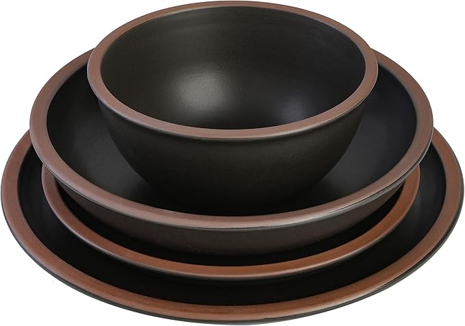 Gibson Elite Lagos Coupe Dinnerware Set, Service for 4 (16pcs), Black