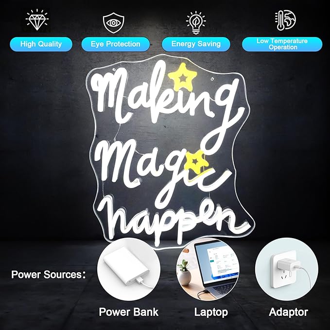 Making Magic Happen Neon Signs for Wall Decor, Inspiring Quotes Encouraging Sayings Wall Art, Bright Dimmable Led Light Sign for Game Room Bedroom Birthday Party Gifts Man Cave Living Room Kids
