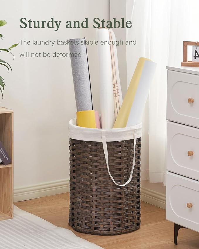 Laundry Hamper Laundry Basket Round 19.0 Gal (72 L) Handwoven Rattan Laundry Basket, Large Wicker Laundry Hamper with Removable Laundry Bag Handles 2 Mesh Bags for Bathroom Living Room Brown