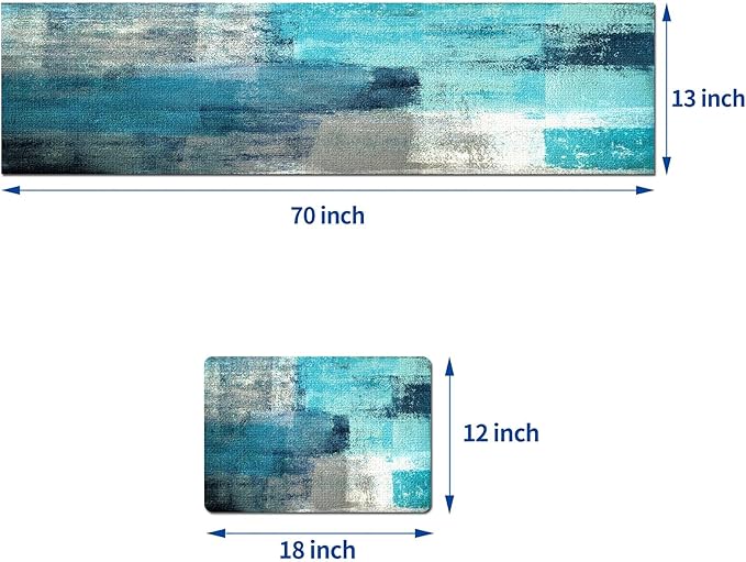 Mcalk Farmhouse Turquoise Table Runner and Placemats Set of 6 Pieces,Teal Turquoise Placemats Modern Art,Blue Grey Abstract Art Cloth Place Mats for Kitchen,Linen Material for Dining Table