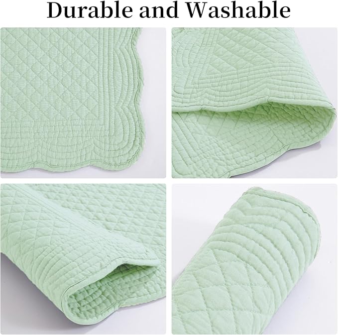HOMBYS Quilted Placemats Set of 6 Washable-13x18 inches Rectangular Placemats for Kitchen Table-100% Cotton Fabric Rectangular Table Mats, (Sage Green)