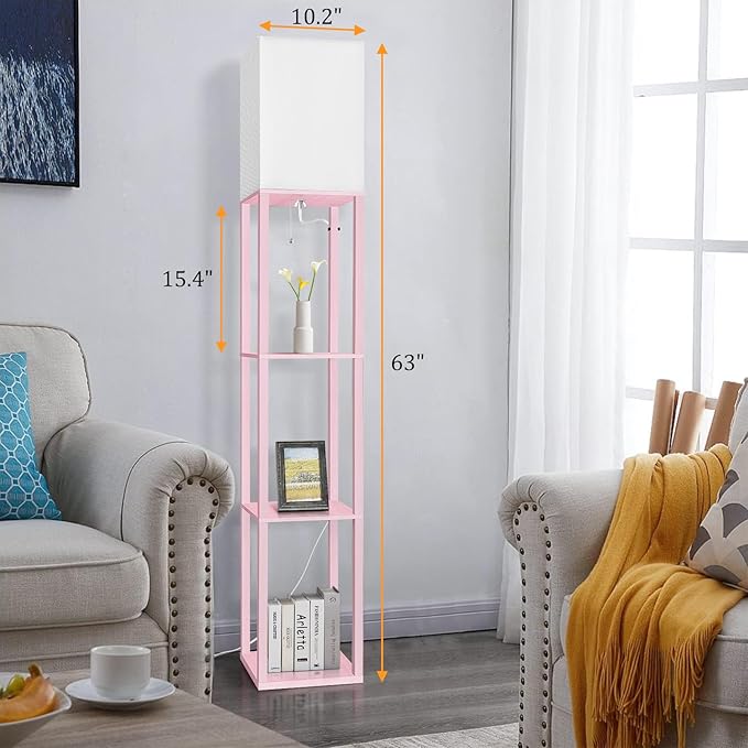 Dott Arts Floor Lamp with Shelves, Floor Lamps for Living Room Decor Display Shelf Lamps with 3 Color LED Bulb, Modern Floor Lamp for Bedroom Standing Lamp for Living Room Office,Home Decor(Pink)