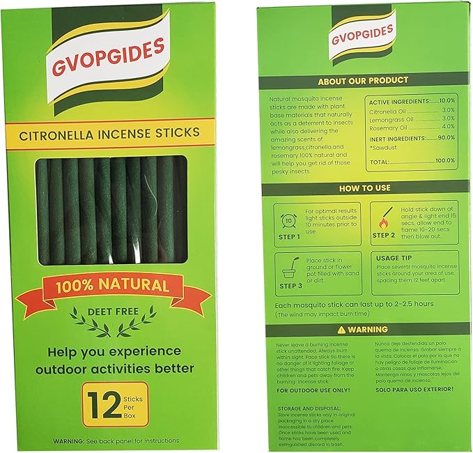 Large Citronella Incense Sticks 12 Pieces per Box, Made from Natural Plants, Suitable for Outdoors, by The Pool, in The Yard