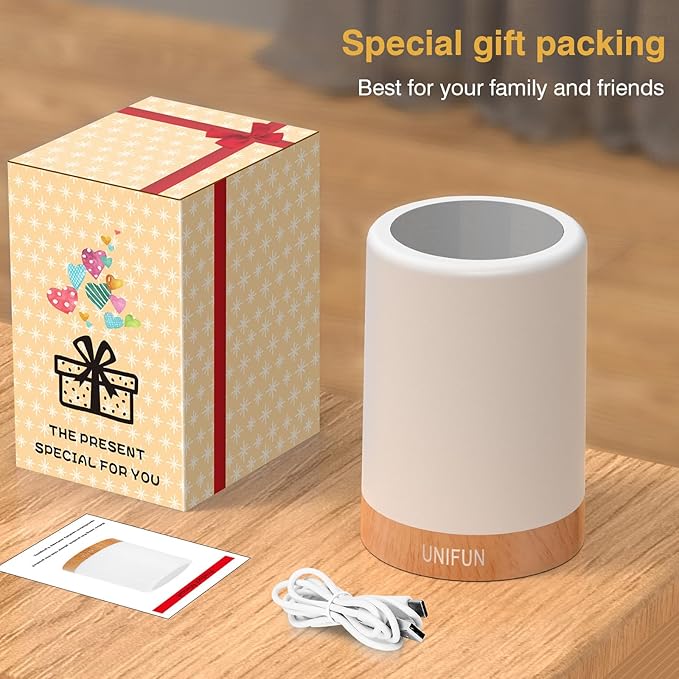 Table Lamp, Touch Sensor Bedside Lamps, Dimmable Warm White & Color Changing RGB Light for Bedroom,Living Room Gift Pack for Mom, Father’s Day and Other Holiday Use (Taller Size)…