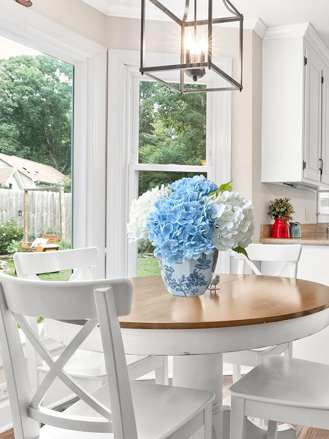 YalzoneMet Hydrangea Artificial Flowers 4 Pcs 2 White 2 Light Blue 21 inch Long Rod Real Touch Lifelike Fake Latex Hydrangea for Home Party Outdoor Wedding Gifts Christmas Decor Table Centerpiece
