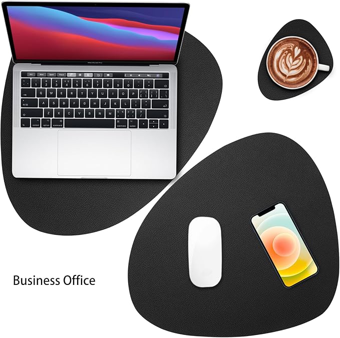 Myir JUN Placemats, Dual-Sided Placemats Waterproof Faux Leather Placemats Set of 4 Place Mats and Coasters Non-Slip Washable Table Mats for Dining Table (Black, Set of 4)