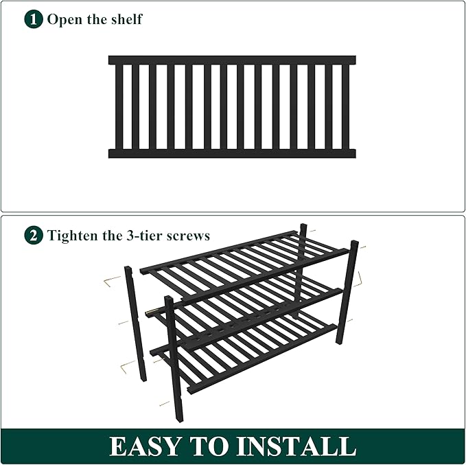 Smiry Bamboo Shoe Rack for Closet, 3 Tier Wooden Stackable Shoe Organizer, Free Standing Shoes Storage Shelf for Entryway, Front Door Entrance, Black